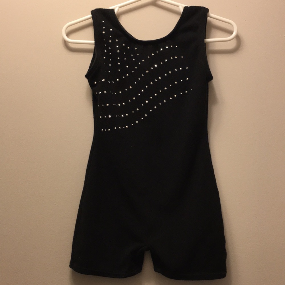 Girl’s Black Tank Leotard with Rhinestones